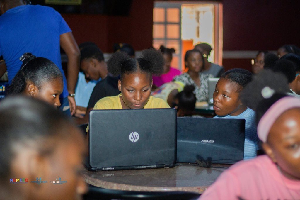 Jeunes filles autour d’ordinateurs pendant une session NUMECO